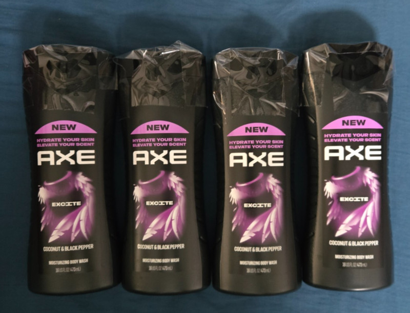 4 New Axe Excite Crisp Coconut and Black Pepper Body Washes, Free Shipping!!!