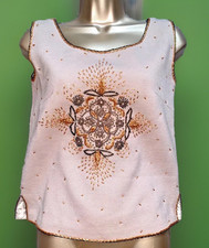 Vtg Hand Beaded Sleeveless Knit Top Back Zipper Lined S/M