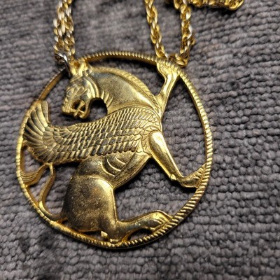Rare ALVA Museum Prototype Replica Persian Winged Lion Goldette Pendant 70s Neck