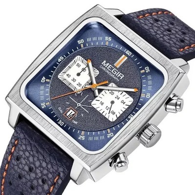 Gents Monaco Chronograph Calibre 12 Mens Luxury Quartz Leather Strap Watch New