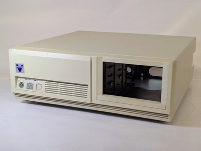 1980s 486 era horizontal computer case beige; V Three Systems PowerGate R486/33