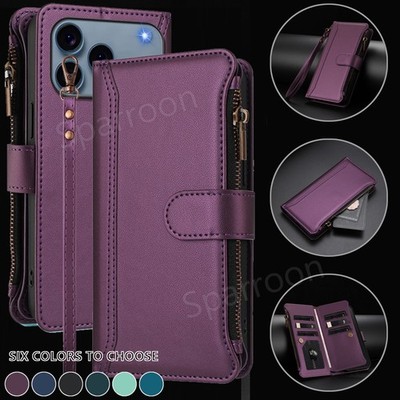 Wallet Hülle Leder Handy Tasche Mini Geldbörse für iPhone 15 16e 17/Air/Pro/Max