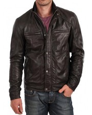 New Mens Leather Jacket real lambskin coat biker motorcycle racer cafe Slim M683