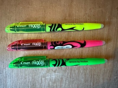 PILOT FRIXION RADIERBARER AUSREIBENDER TEXTMARKER MARKER STIFT 3ER SET GELB/GRÜN/PINK