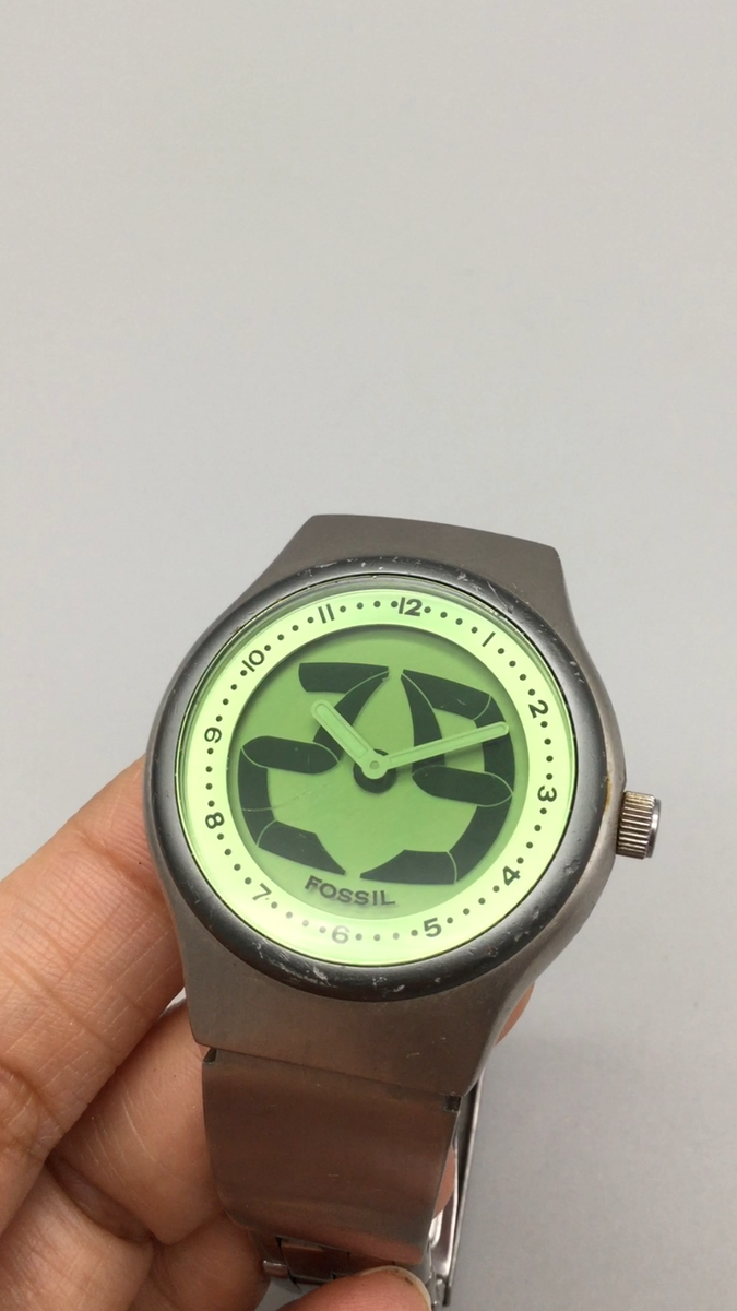 Fossil Y2K Big Tic Mens Watch 38mm Green Dial Stainless New