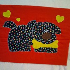 Handmade MY DOG POLKA DOT Quilted Childs Nursery Wall Hanging, Red/Black, Unisex