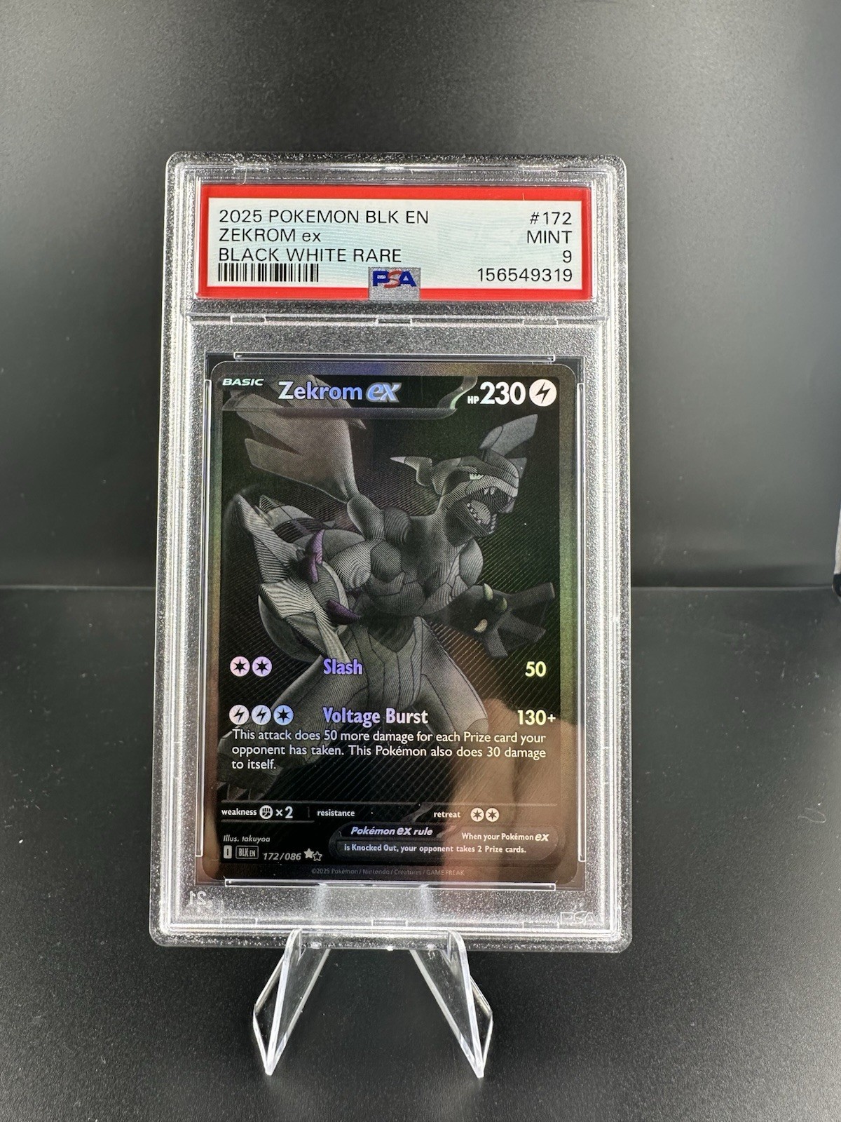 2025 Pokemon Black Zekrom EX #172 Black Bolt BLK-EN PSA 9