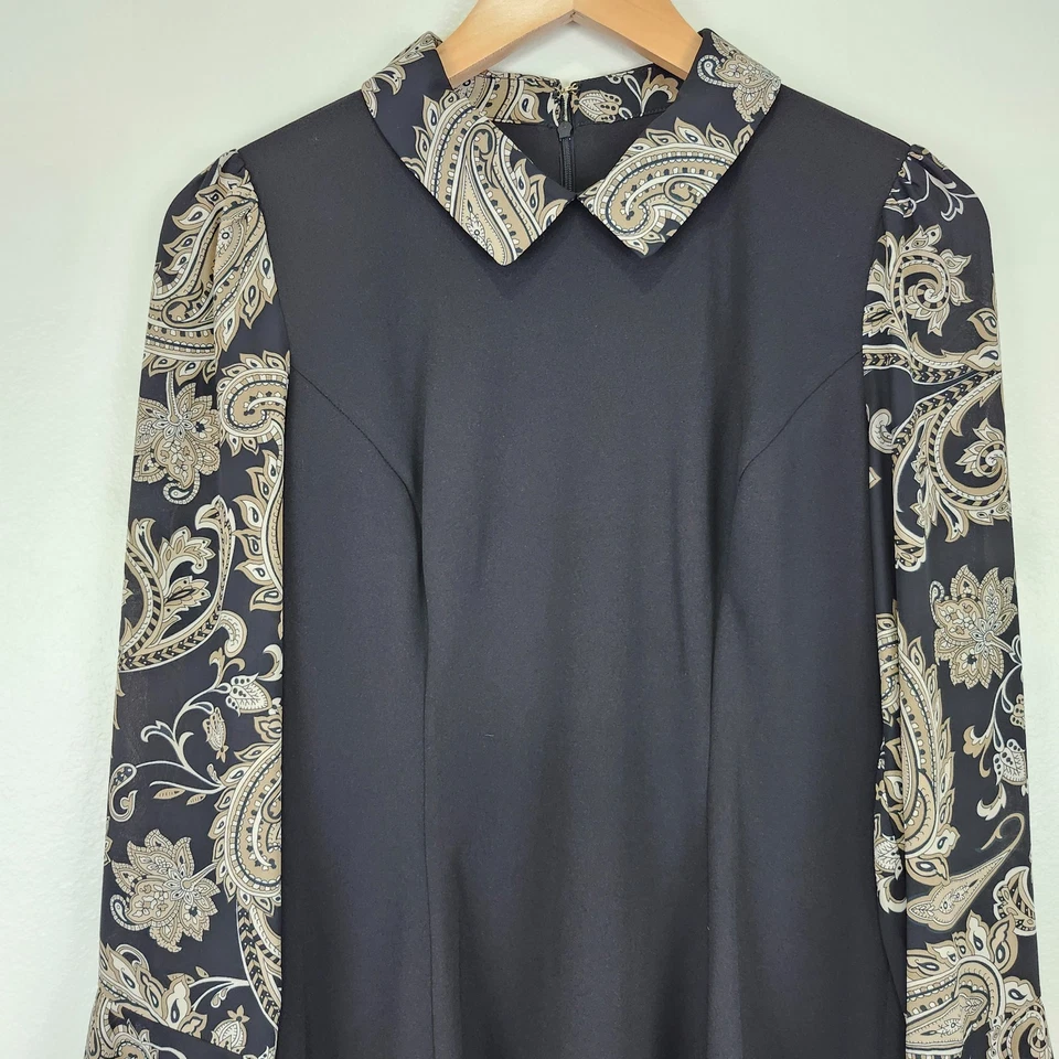 Vestido Camisa Andrew Marc Manga Larga Cuello Cuello Mujer 8 Negro Cachemira Elastizado Foto 4 de 4