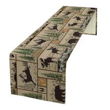 Rustic Cabin Table Runner Forest Bear Deer Wildlife 13"W x 36"H Retro Bear Deer