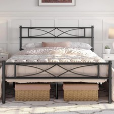 Full Size Metal Platform Bed Frame with Simple Headboard and Footboard, Mattress