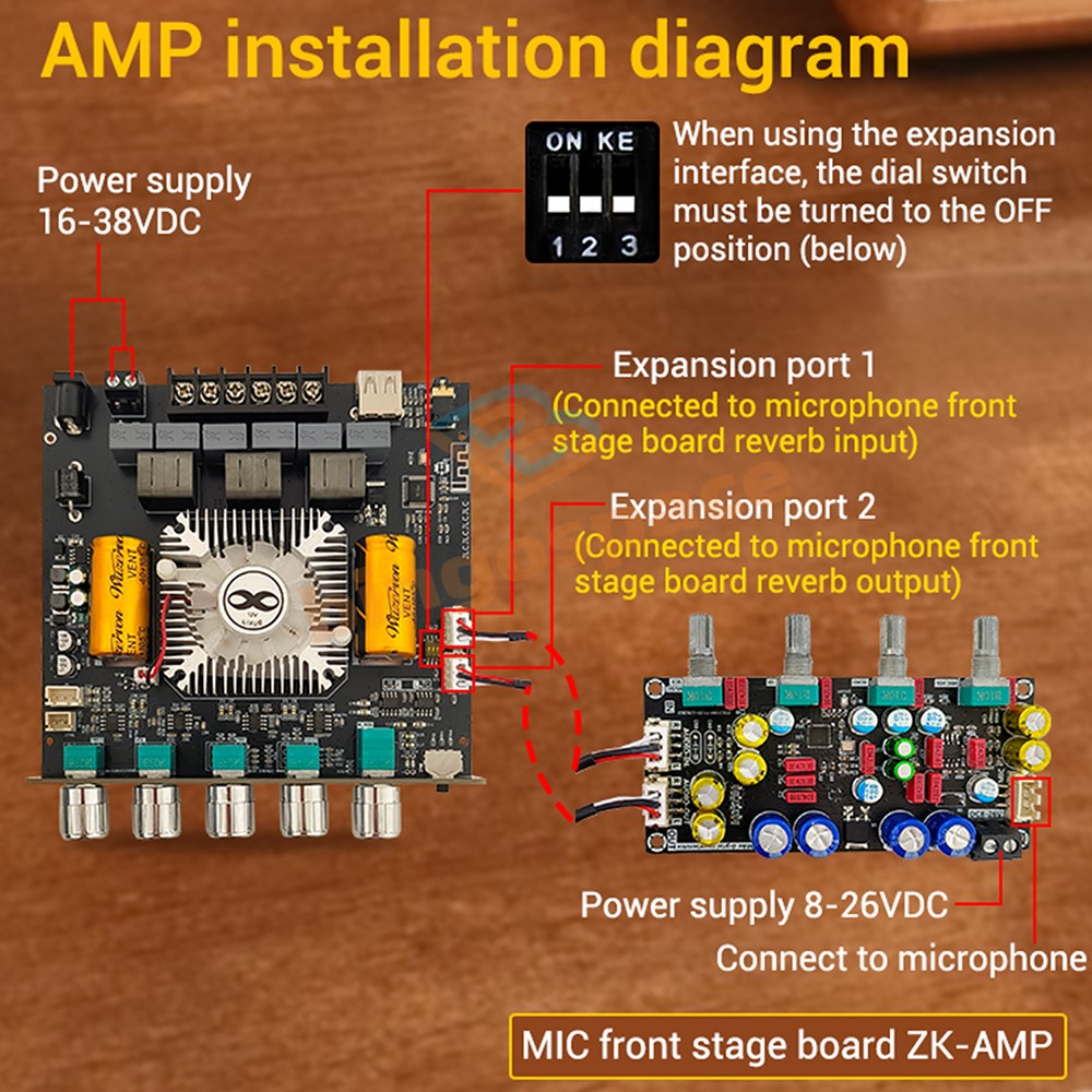 ZK-AS21 2.1-CH Bluetooth Audio Power Amplifier Board TPA3255