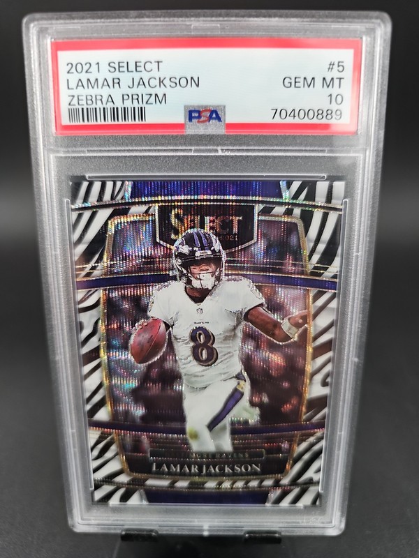 2021 Panini Select - Concourse Lamar Jackson #5 Zebra Prizm PSA 10 POP 2