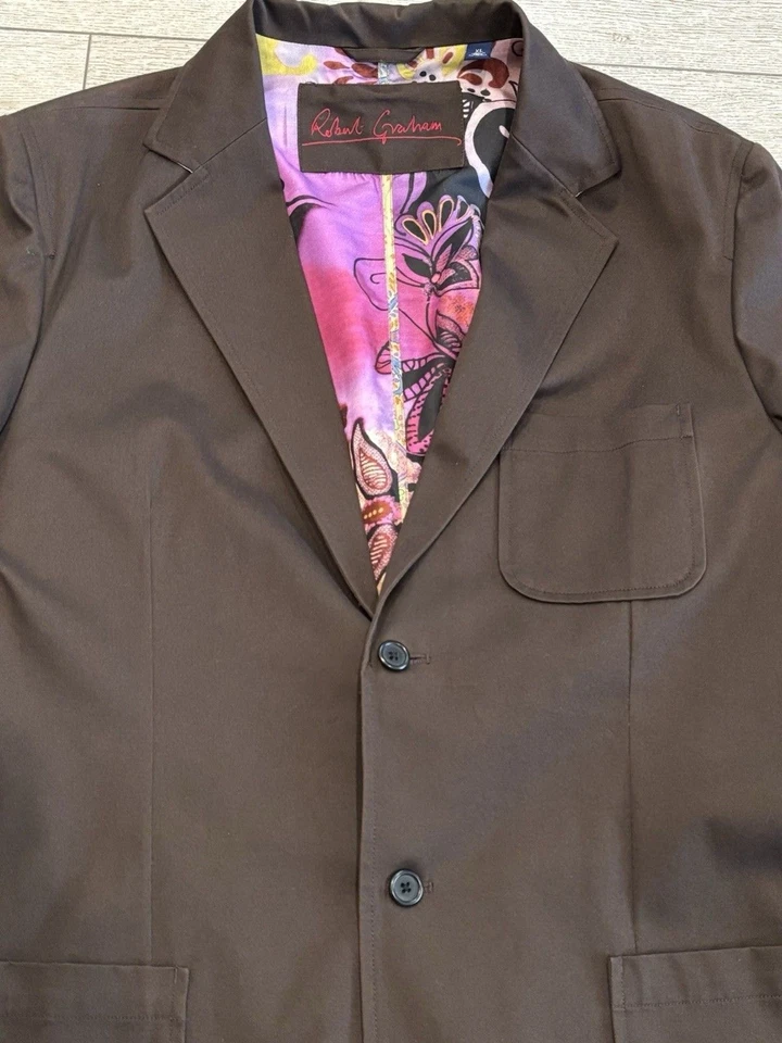 Robert Graham Hombres Marrón Blazer Abrigo Deportivo XL 2 Botones Chaqueta Informal Trabajo Foto 3 de 4