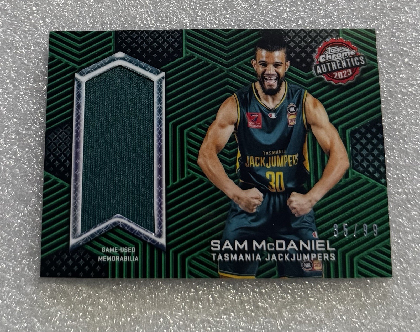 SAM McDANIEL 2022-23 Topps NBL Chrome JUMBO GAME WORN GREEN JERSEY PATCH #35/99