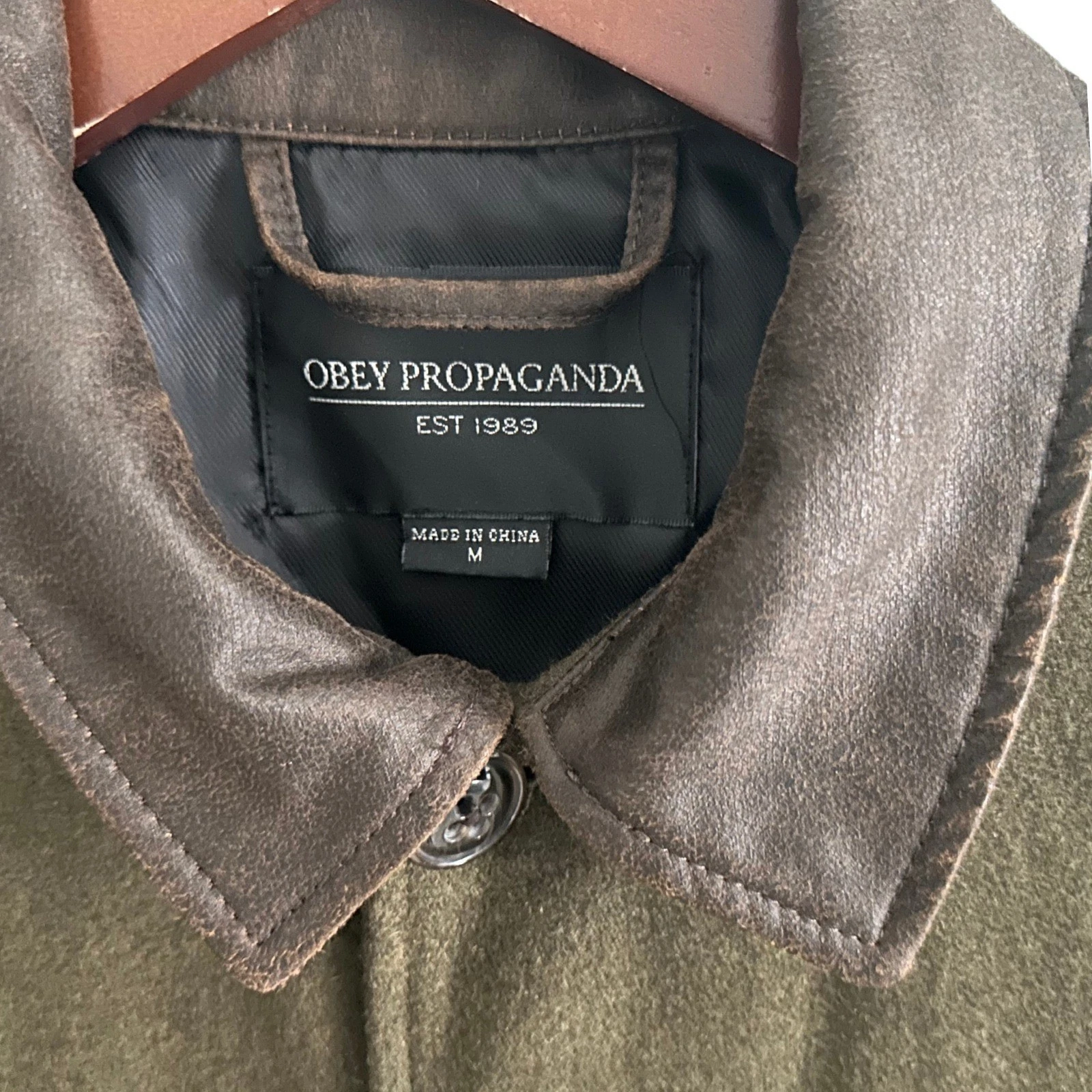 Obey Propaganda Wool Blend Field Jacket Mens Medium Olive Green Utility Coat - product detail image 9