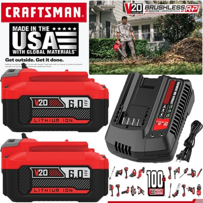 #ad 2PACK 20Volt For Craftsman V20 6.0Ah Li ion Battery CMCB204 CMCB202 Charger $29.00