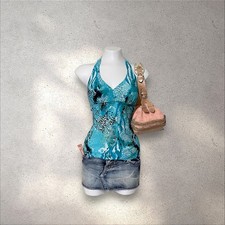 Y2K Gottex Blue Snake Print Halter – Mermaid Core Summer Top