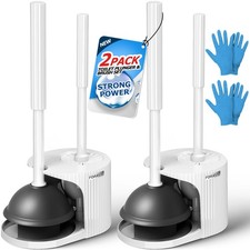 2Pack 2 in 1 Brush and Plunger Set, Extended Handle Plunger  Bowl Brush Plunge...