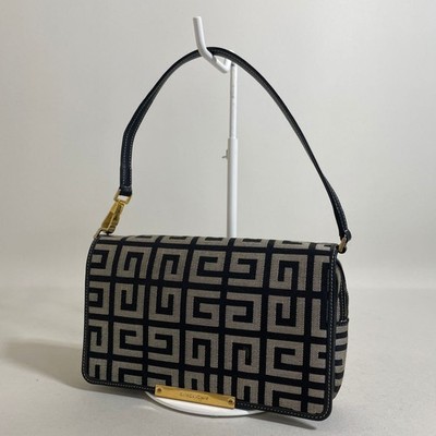 GIVENCHY Hand Bag Tote Purse 4G Canvas Leather Black Authentic
