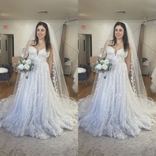 Elegant Wedding Dresses Strapless Lace Appliques A Line Sweep Train Bridal Gown