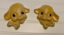 Vintage Lamb Sheep Wall Hangings Plaster Chalkware Baby Nursery Mid Century