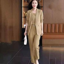 3 Pcs/Set Lady Outfit Women Vest Coat Pants Suit Clothes Jacket Trousers Suit