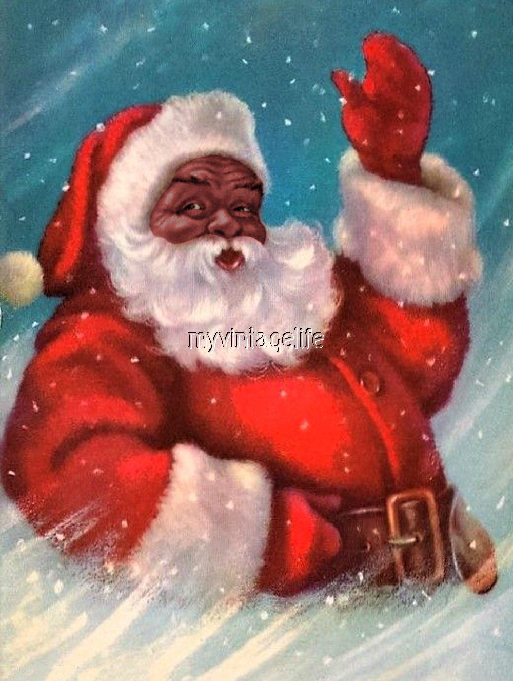 BLACK SANTA CLAUS Quilting Fabric Block 4 sizes African American