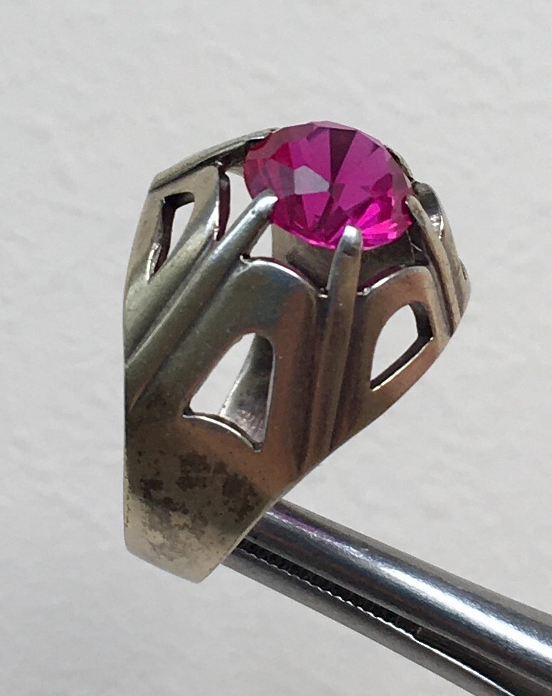 Ring №53 Vintage Soviet Red Ruby Silver Ring 875☆… - image 7