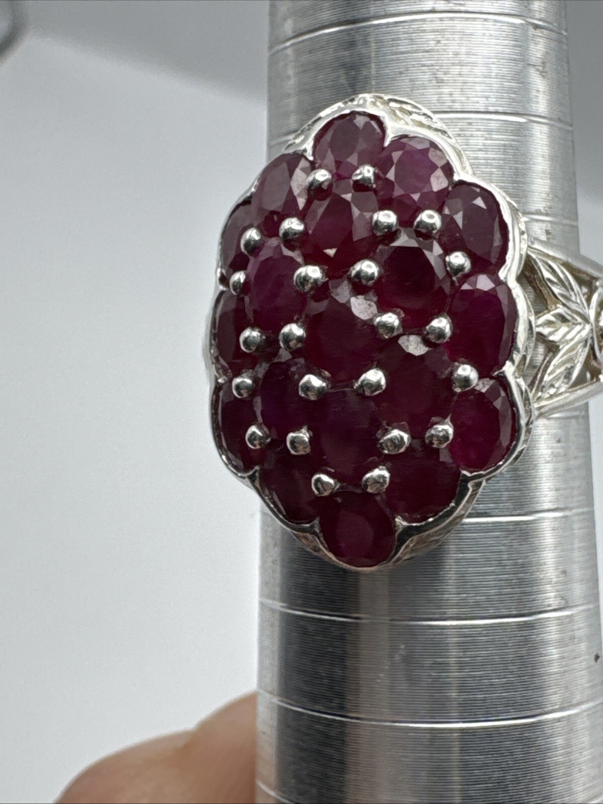 Sterling Silver Burmese Ruby Cluster Ring Size 8 … - image 10