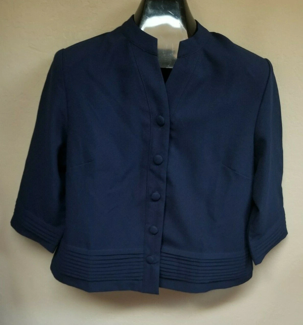 BFA Classics Petite Women's Size 12P Navy Button Front Blazer 3/4 Sleeve Casual