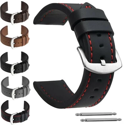 18 | 20 | 22 | 24 mm Uhrenarmband Braun Schwarz Ersatz Leder Imitat Band Basic - Bild 1 von 4