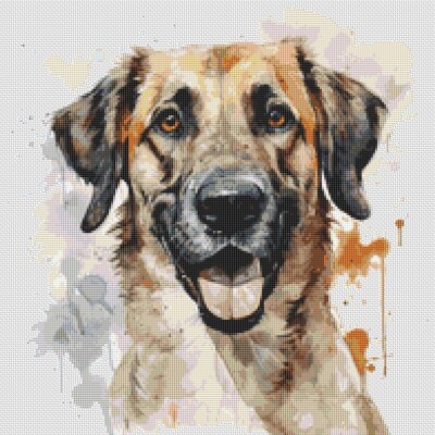 Anatolischer Schäferhund Welpe Hund zeitgenössisches Kunstwerk groß Original Kreuzstich