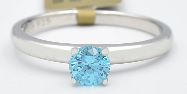 LAB CREATED 0.77 Cts BLUE TOPAZ SOLITAIRE RING Solid .925 Silver - MADE IN USA