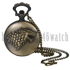 Quartz Pocket Watch Antique Wolf Head Roman Numeral Dial Pendant Necklace Watch