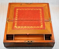 ANTIQUE MAHOGANY MARQUETRY BANDED INLAY WRITING SLOPE BOX LAP DESK 30cm
