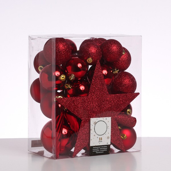 Christbaumkugeln Weihnachtskugeln Mit Stern Baumspitze Bruchfest Rot 33 StüCk-image
