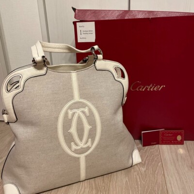 Authentic Cartier Vintage Shoulder Hand Bag Marcello Beige