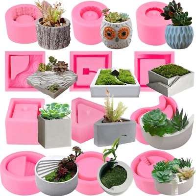 FUNSHOWCASE Flower Pot Silicone Moulds Concrete Cement Clay Epoxy Resin Succulent Planter