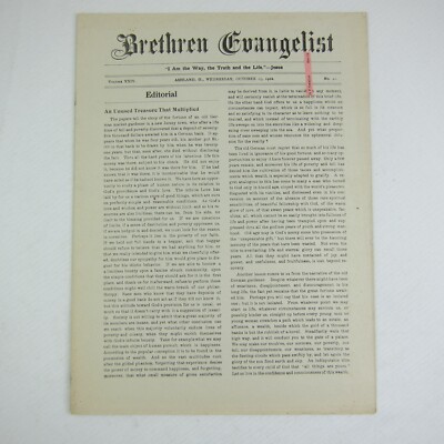 Brethren Evangelist Christian Newspaper Ashland Ohio Antique October 15th 1902