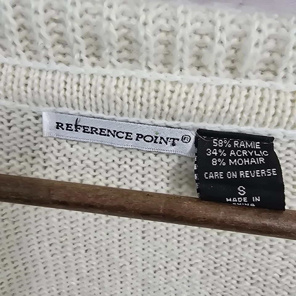 Cárdigan Vintage Mujer Pequeño Blanco Crema Suéter Borla Cuello Envoltura Mohair Años 90 Foto 3 de 4