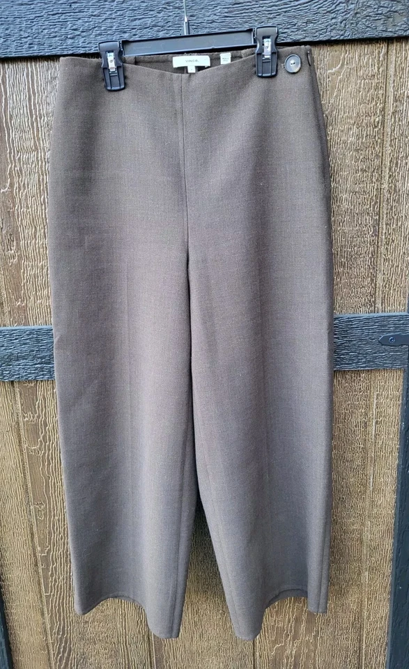 Винс. NY женщин размер 4 широкие ноги высоты коричневый укороченный брюки шерстяная смесь