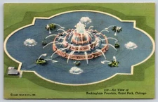 Chicago Illinois~Air View Of Buckingham Fountain @ Grant Park~Vintage Linen PC