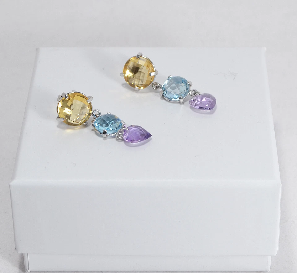 ORECCHINI  ARGENTO 925  RODIATO CITRINO TOPAZIO AMETISTA  PRESSIONE    AGHT 0802 - Immagine 2 di 3