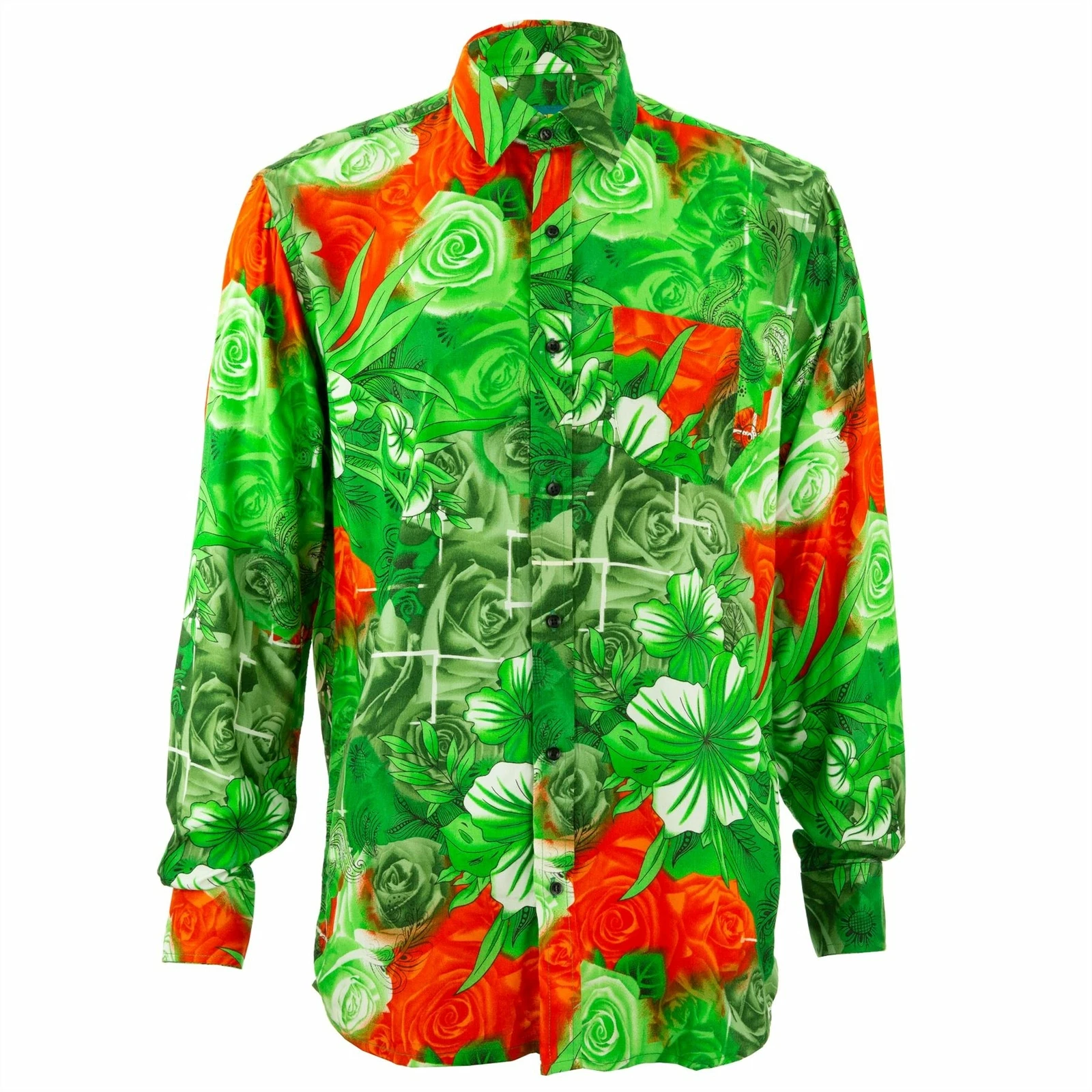 Regular Fit Long Sleeve Shirt Loud Originals Green Tropical Floral Psychedelic