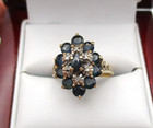 10K Yellow Gold Blue Sapphire & Diamond Cluster Cocktail Ring SIze 8.5 [R331] — photo 1