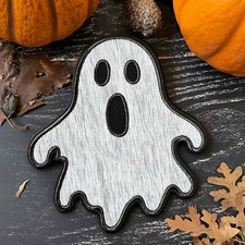 Ghost Applique Patch - Smiling Ghoul, Halloween Badge 2.75" Iron on 