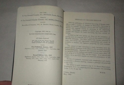 Elementary Surveying William Horace Rayner Vol 1 Nostrand 2nd Ed, 9th Ptg 1949 - Imagen 3 de 7
