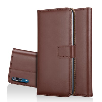 Wallet Case Genuine Split Echt Leder Tasche Hülle Etui Bag Braun für Huawei P20
