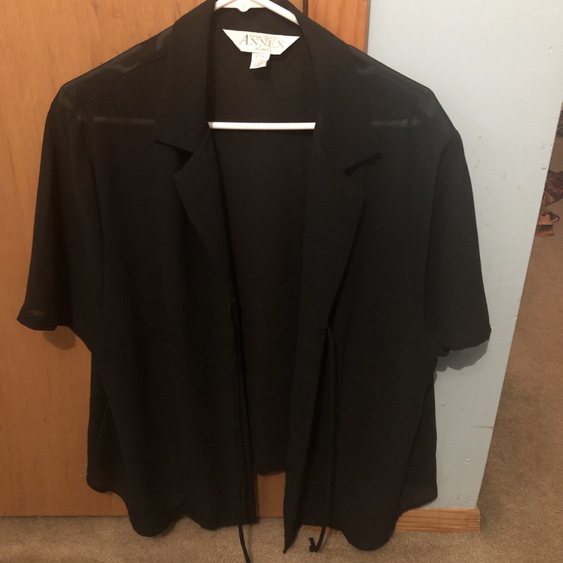Casual Corner Annex Women’s ￼Black Sheer Tie-Front Short Sleeve Blouse size 20 ￼