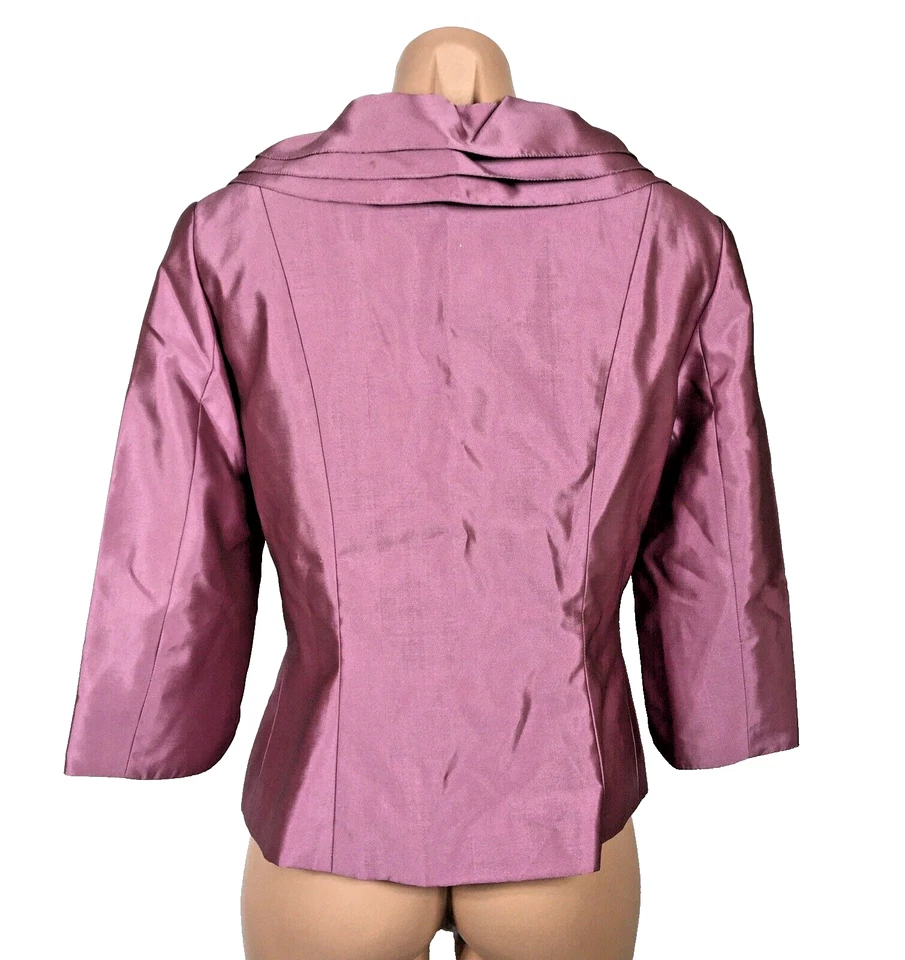 Blazer Adrianna Papell Noche 4 Púrpura Cuello Volantes Chaqueta Formal Metálico Foto 2 de 4